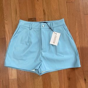 MISGUIDED LIGHT BLUE LEATHER SHORTS - NWT - SIZE 6